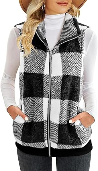 Womens Fuzzy Fleece Vest Sleeveless Casual Fluffy Zipper Jacket Warm Outerwear