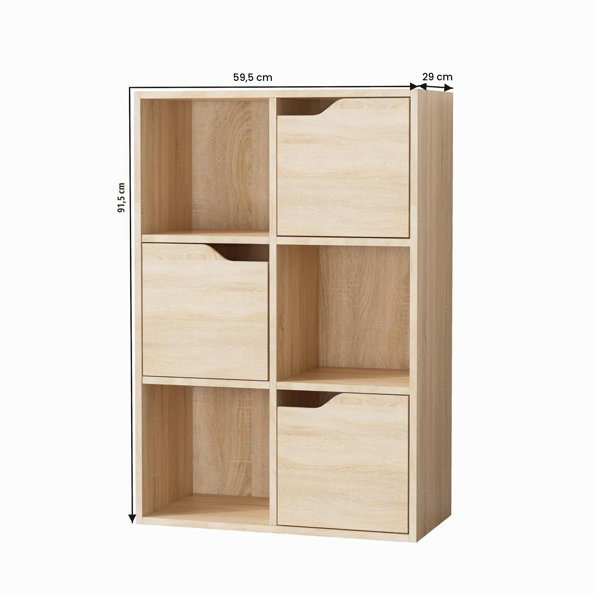 Garvis Standregal 6 Fächer (3 Türen) – Schmal 60x92x29 cm – Kompaktes Kombiregal für Büro & Wohnzimmer (Sonoma Eiche)