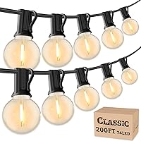 RTTY 200FT Outdoor String Lights - Waterproof Shatterproof G40 LED Bulbs, Dimmable Connectable 2700K Warm White for Patio Backyard Porch Cafe