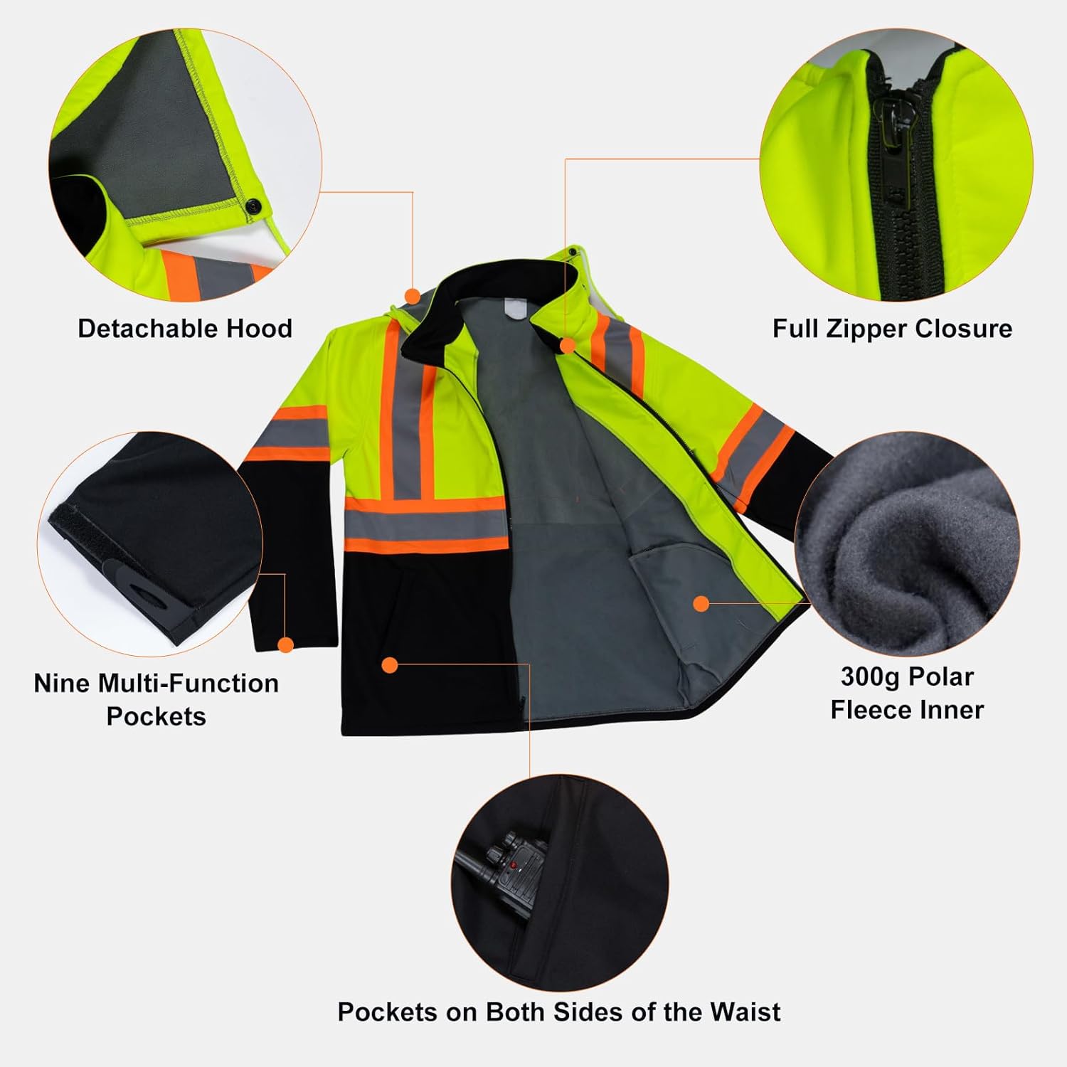 Hi Vis Reflective Jacket ANSI Class 3 with Soft Shell Waterproof Windproof Coat High Visibility Safety Jackets for Men - Image 5