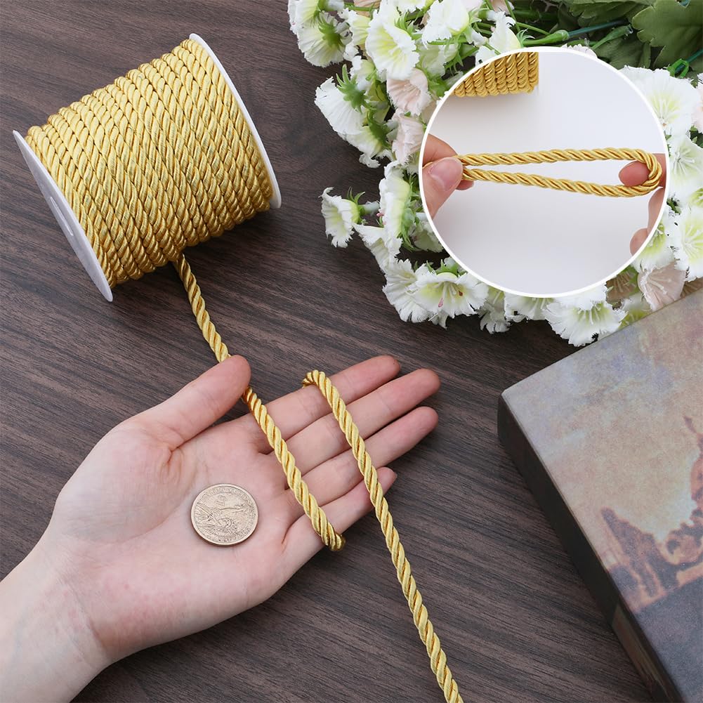 GORGECRAFT 20m*5mm Twisting Cord Trim Polyester Twist Silk Rope Twine Decorative Braided Cording Thread String Ribbon for Home Decor Curtain Tieback Upholstery Honor Cord Sewing Crafting Gold - Image 3