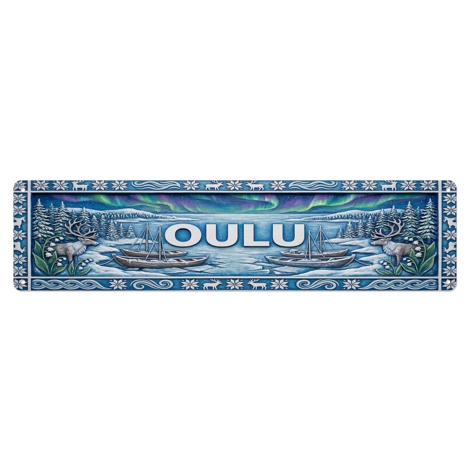 Cwbufd Vintage Style Vintage Oulu Finland Flag Pattern Vintage Metal Tin Sign Plaque Wall Decor For Cafe, Club Bar, Office, Garden Metal Poster 4X16inch