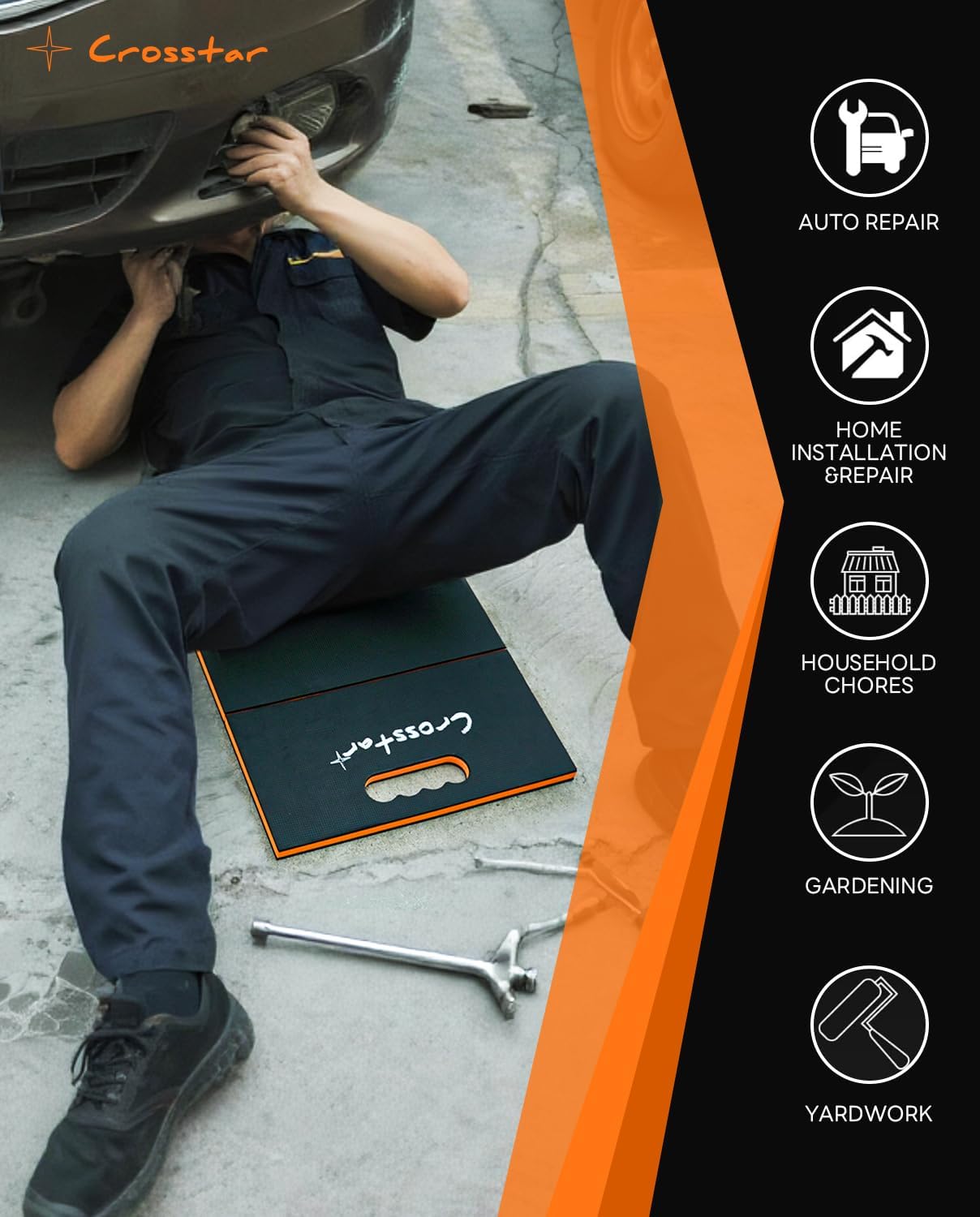 Crosstar 0.9" Thick Foldable Kneeling Pad with Handle & Storage Belt, 5 Fold Comfortable EVA Foam Knee Pad for Gardening, Workshop, Camping, Home Gym, Yard Work – Non-Slip, Waterproof