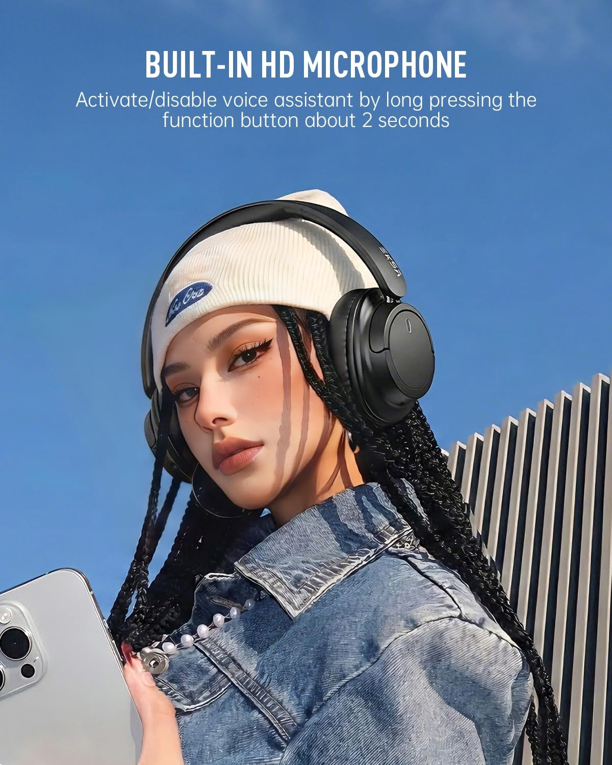 EKSA Wireless Headphones Over Ear, Bluetooth Headphones with Microphone, Hi-Res Audio, 90H Playtime, 6 EQ Modes, Lightweight, Foldable, Bluetooth Headset for PC/Cellphone/Home/Travel/Office Black