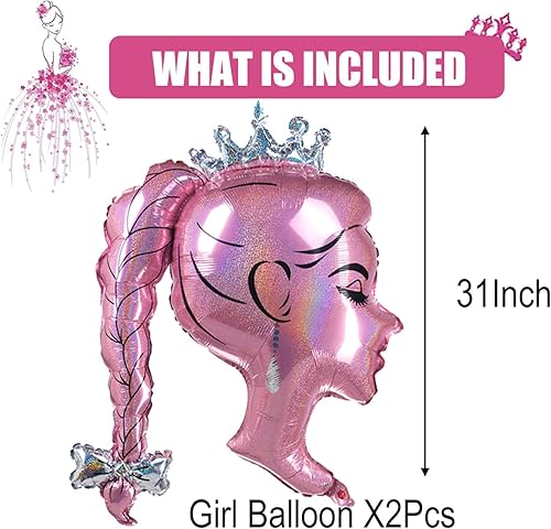 Miniatura 2 de 2 globos de papel de aluminio de princesa rosa, arco de cabeza de niña, globos de corona de muñeca para decoración de fiesta temática de princesa,