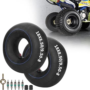 RUTU 18x8.50-8 18x9.50-8 Inner Tube with TR-13 Straight Valve Stem for ATV Quad 4 Wheeler Go Kart Lawn Tractor Snow Blower Golf Cart Garden Trailer Heavy Duty Lawn Mower Turf 2 Pack