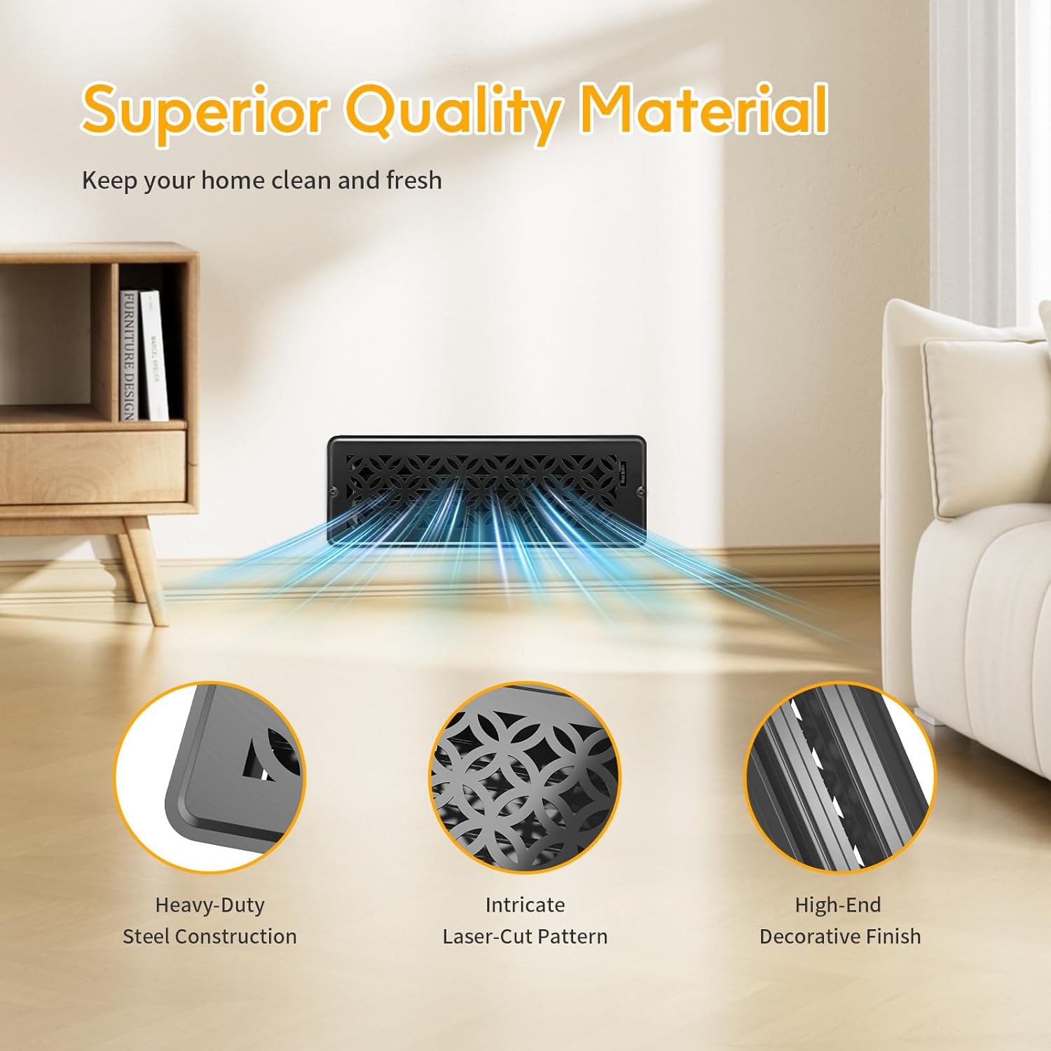 Floor Vent Covers, Floor Register 4x14, 2 Pack Adjustable Decorative Vent Covers for Home Floor, Ceiling or Sidewall Vent with Screws, Rust-Proof Heavy Duty Walkable Steel Floor Vents (4" X 14")