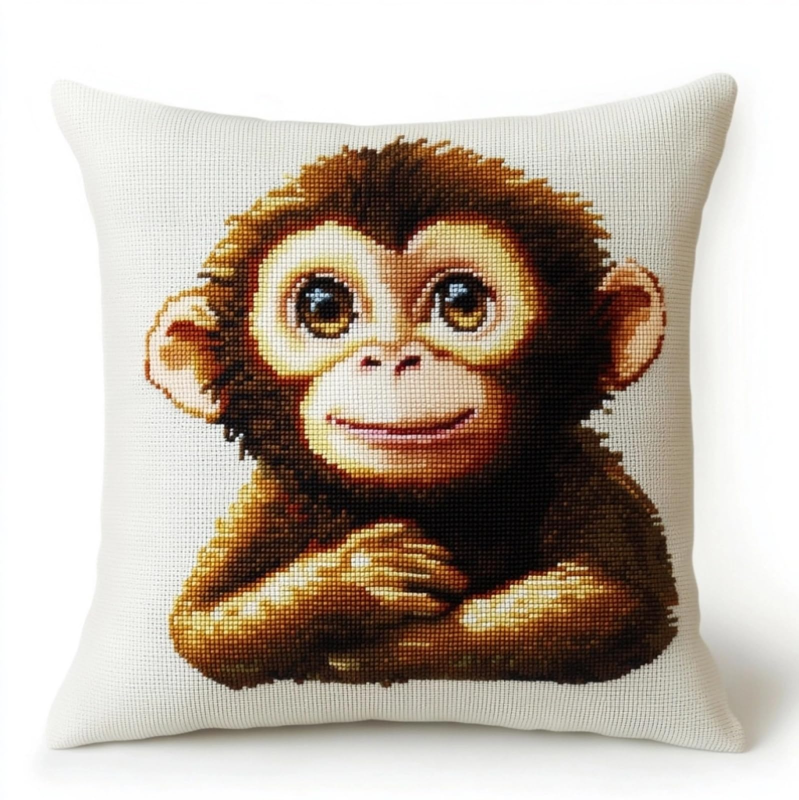 WallustrioaW Cross Stitch Pillow Kits for Adults,Animals Monkey DIY Cushion Embroidery Kit 45x45cm Needlepoint Handmade Needlework Cushion Kit