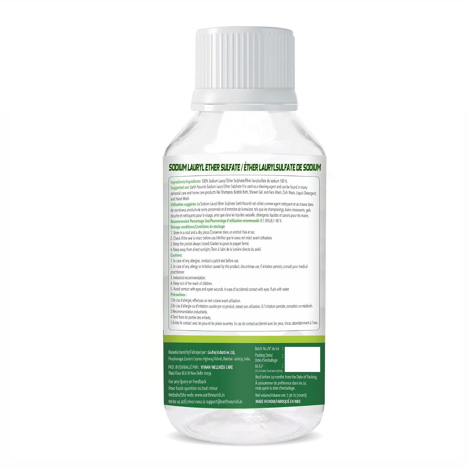 Sodium Lauryl Ether Sulfate (SLES) Liquid - 100ml / 3.38 Fl Oz | Cosmetic Grade Surfactant, High Foaming for DIY Shampoo, Liquid Soap & Personal Care Formulations