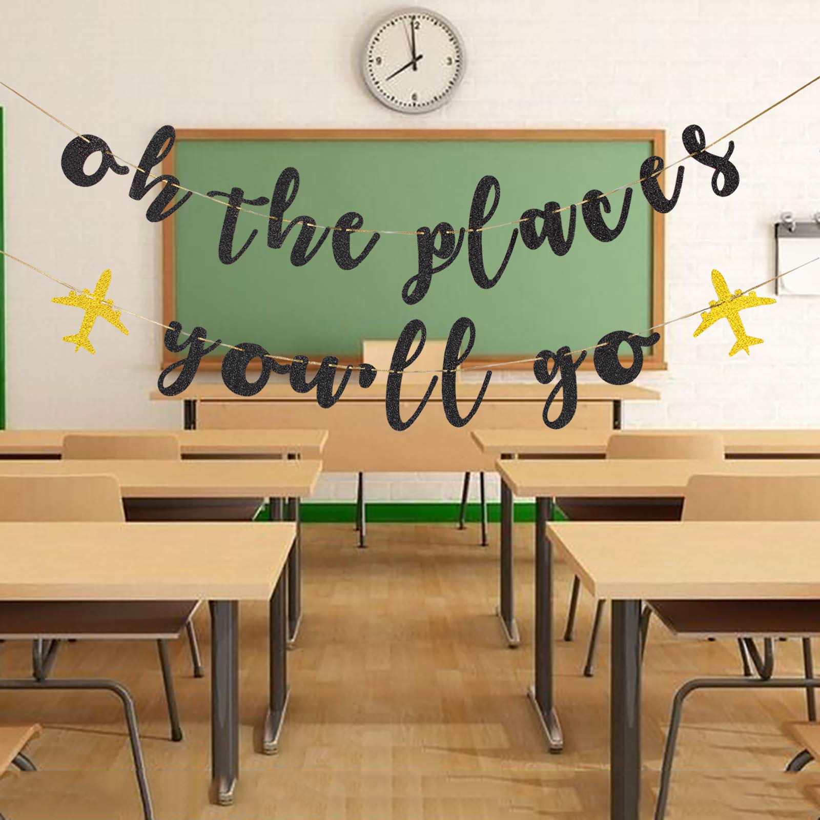 Talorine Wimpelkette „Oh The Place You'll Go“ – Glitzer-Banner Für Abschluss, Ruhestand & Abenteuer-Partys
