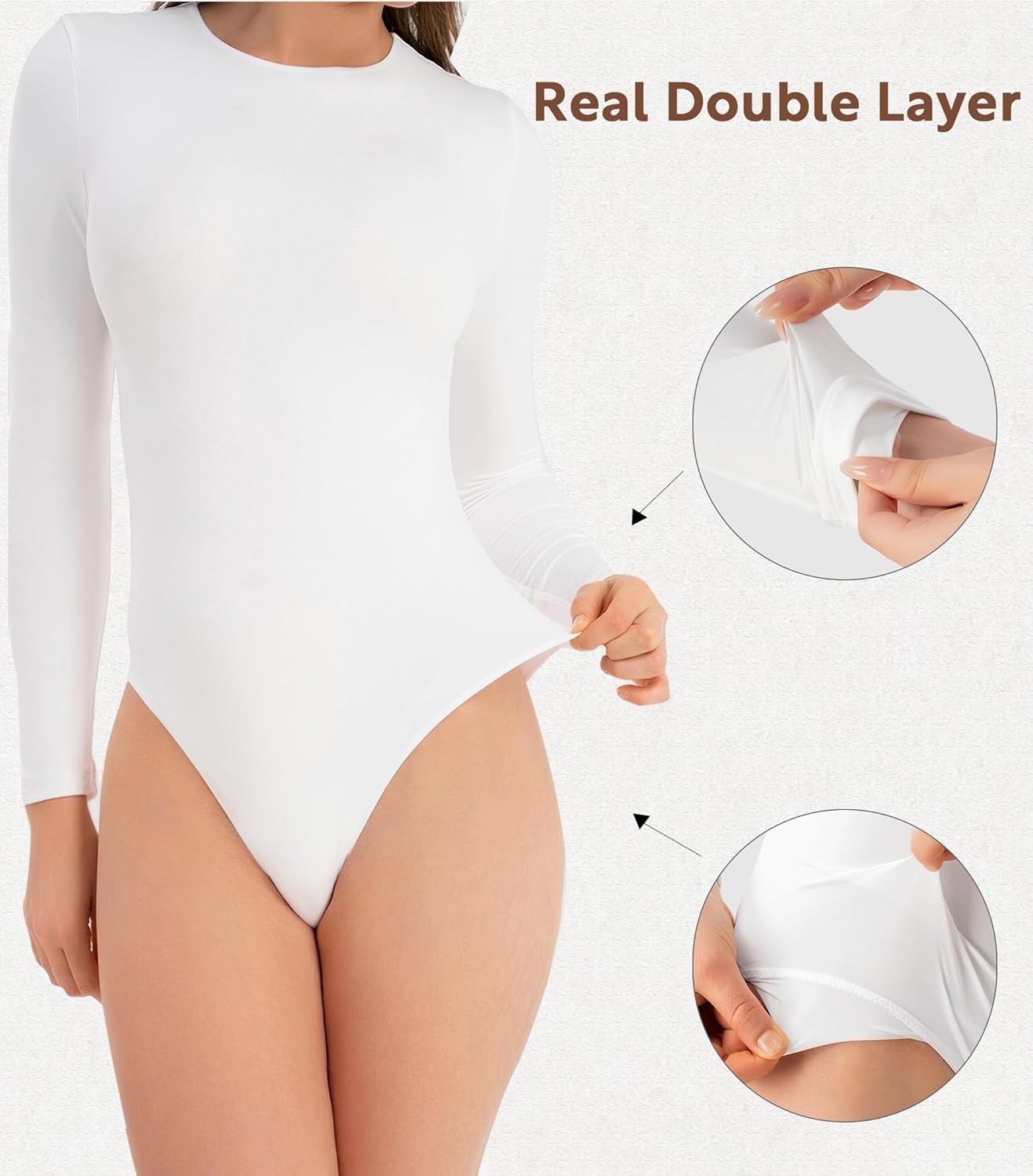 DAVID ARCHY Women's Bodysuits Long Sleeve Double Lined Soft Slimming Fit Round Neck - Image 2