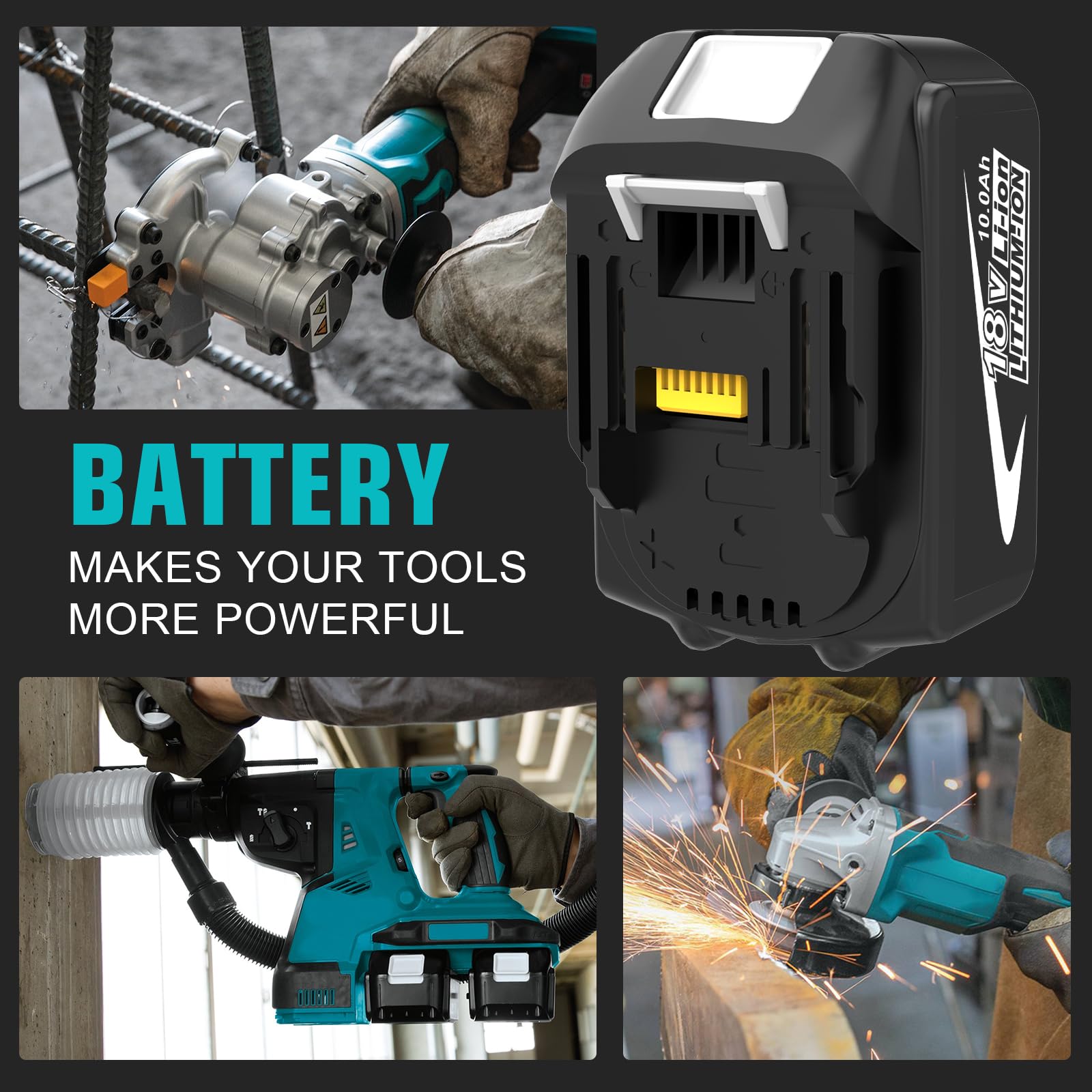 Pack de 2X10.0Ah de Rechange pour Makita Batterie 18V BL1860B + Chargeur à Double Port DC18RD Compatible Outils sans Fil LXT DHP485 DTD154 DHS68-Haute Autonomie pour Chantier/Jardin