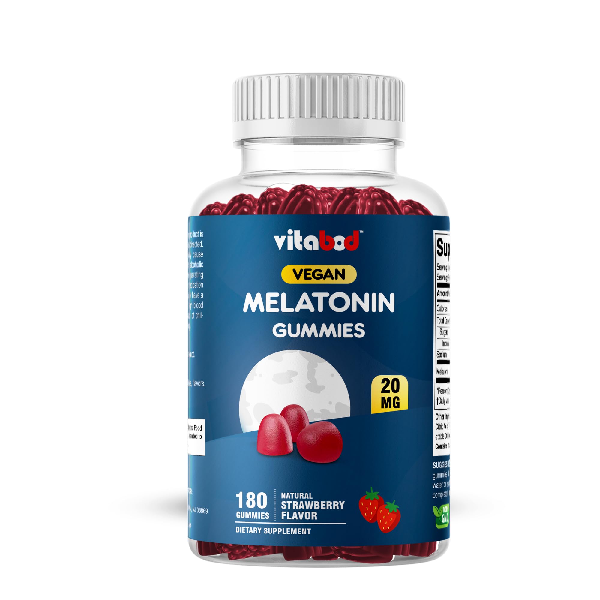 Melatonin 20mg Gummies - 180 Count - Drug Free - Natural Strawberry Flavor - Vegetarian, Non-GMO, Gluten Free (1 Bottles)