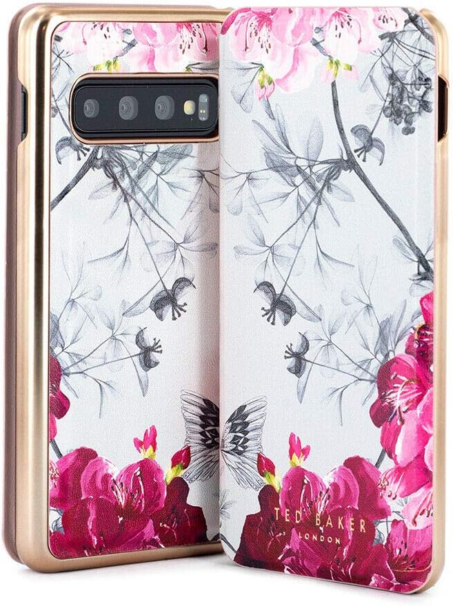 Ted Baker Fashion Mirror Folio Case for Galaxy S10, Protective Cover Galaxy S10 for Professional Women/Girls - Babylon Nickel