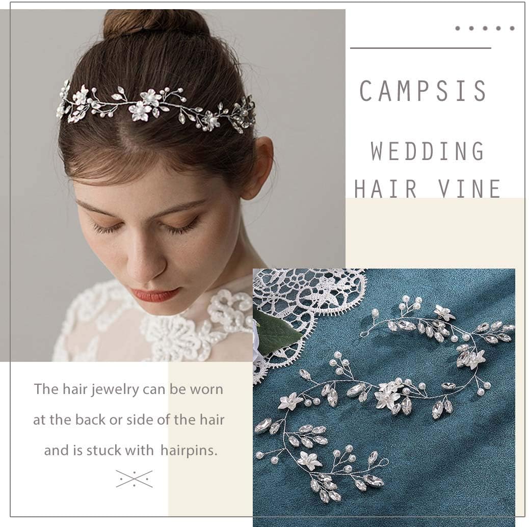 IYOU Bridal Wedding Hair Vine Silver Rhinestone Flower Headband Pearl Leaf Headpiece Prom Bride Hair Accessories for Women - Image 5