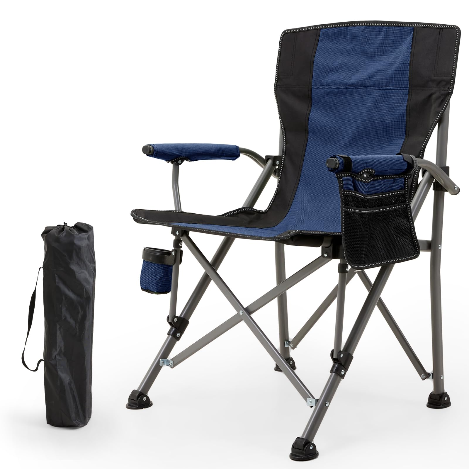 Warmiehomy Folding Camping Chair with Side Pockets Cup Holder, Portable Fishing Chair Support 330 LBS for Outdoor Picnic Camping Fishing Garden Picnic,58x58x95cm,Blue