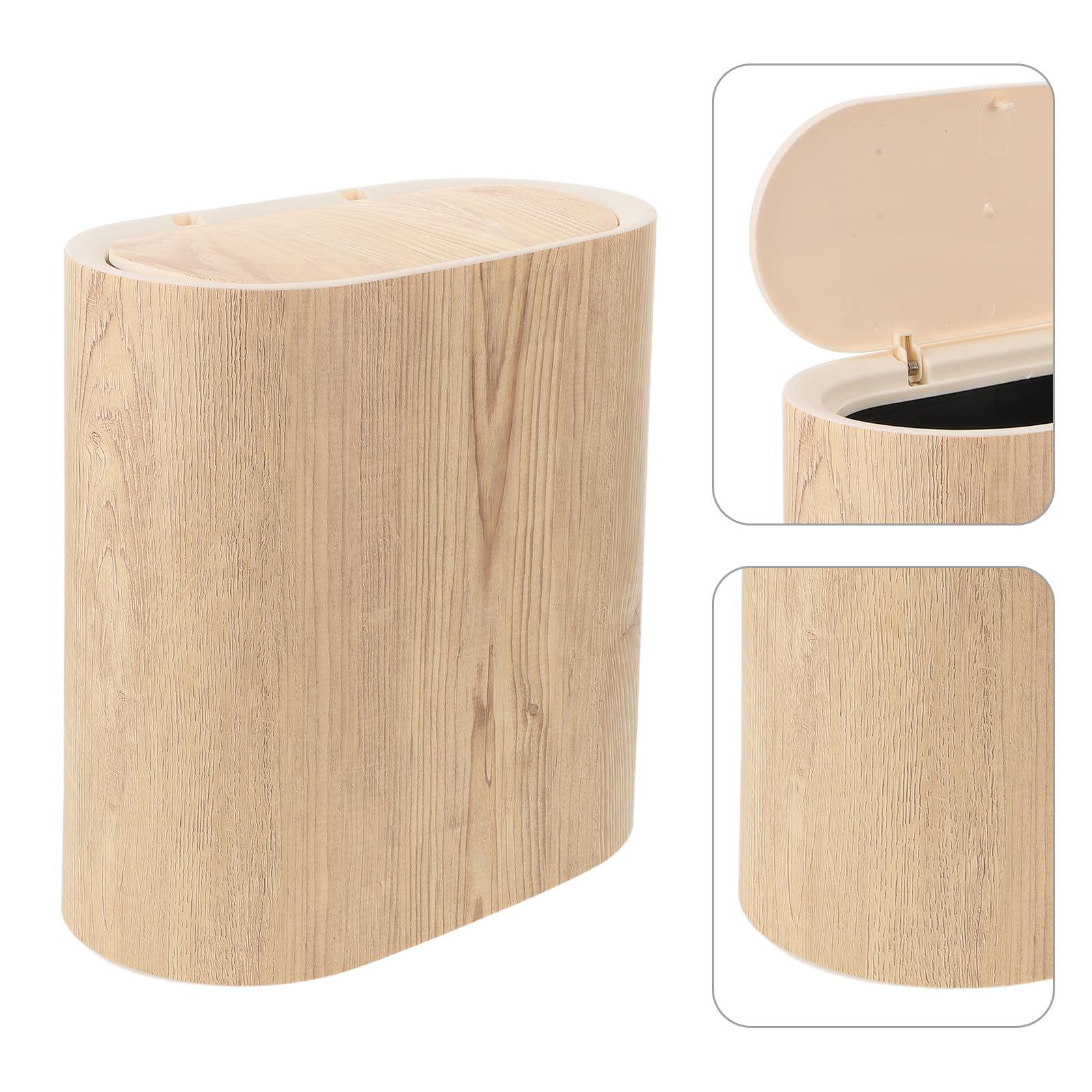 Papelera Estrecha para Baño y Oficina con Tapa a Presión Higiénica, Cubo de Basura de Plástico Beige Adecuado para Cocina y Espacios Reducidos