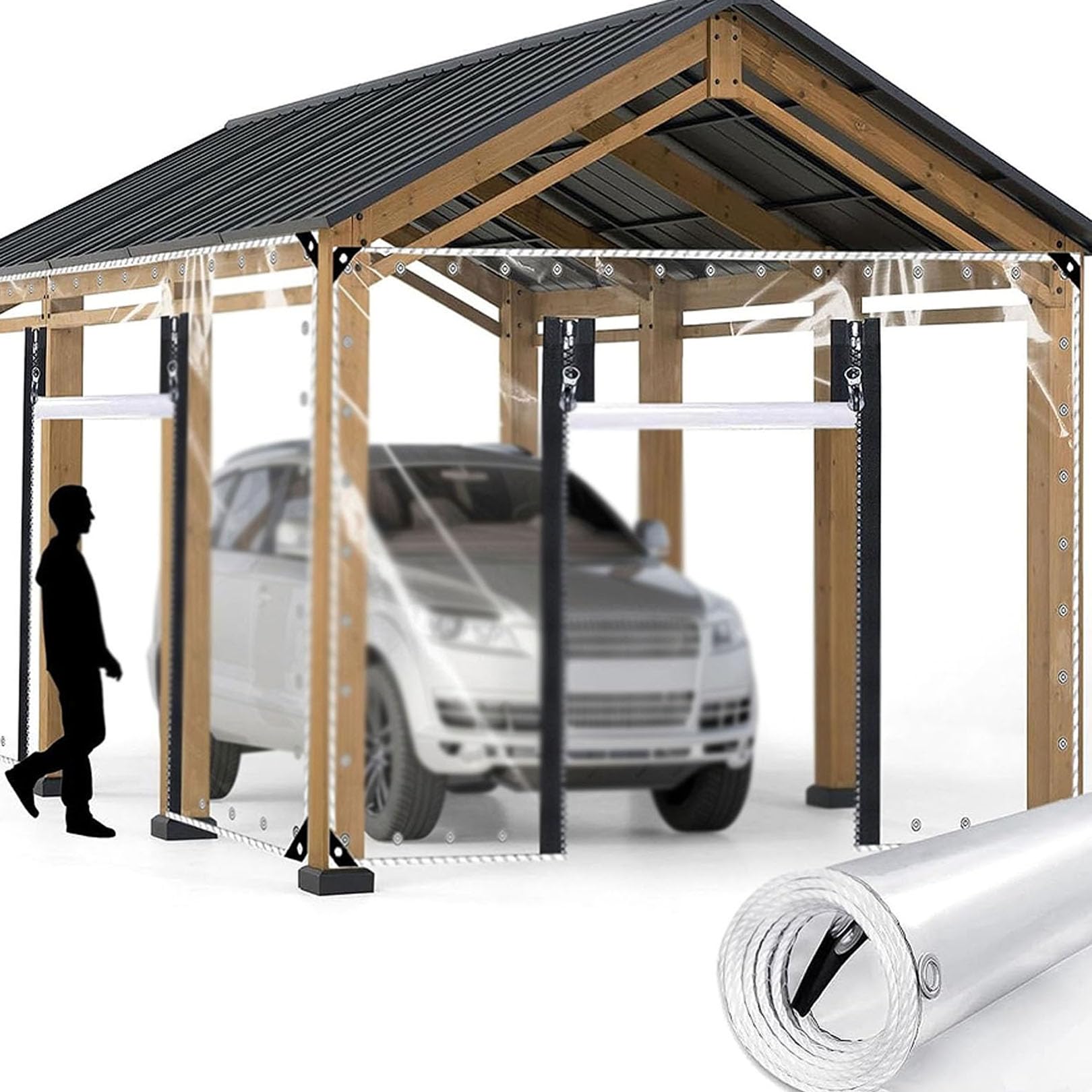 1.5x7m (Al x An) Lona Transparentes Impermeable Exterior con Cremalleras