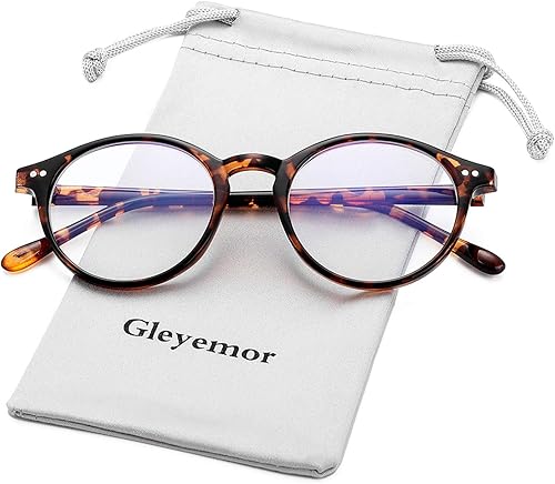 Gleyemor Gafas de luz azul para hombres y mujeres, vintage, redondas, con bloqueo de luz azul, protección de pantalla de computadora (marco