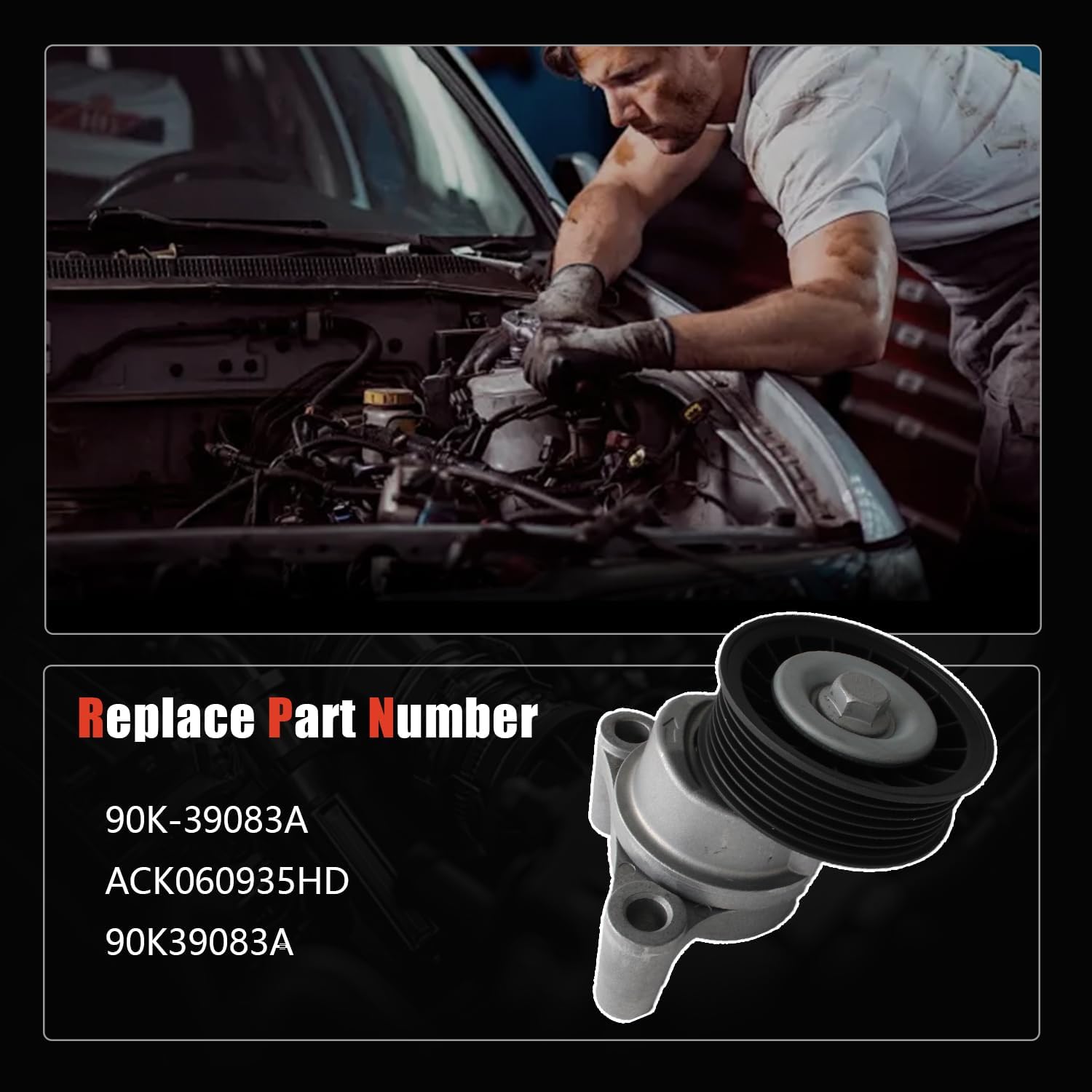 AUCERAMIC 90K-39083A Serpentine Drive Belt Tensioner Pulley Assembly Fit 2009-2014 Chevrolet Express Silverado Suburban Tahoe GMC Savana Sierra Yukon Cadillac Escalade Hummer H2 H3 12609719 12554027