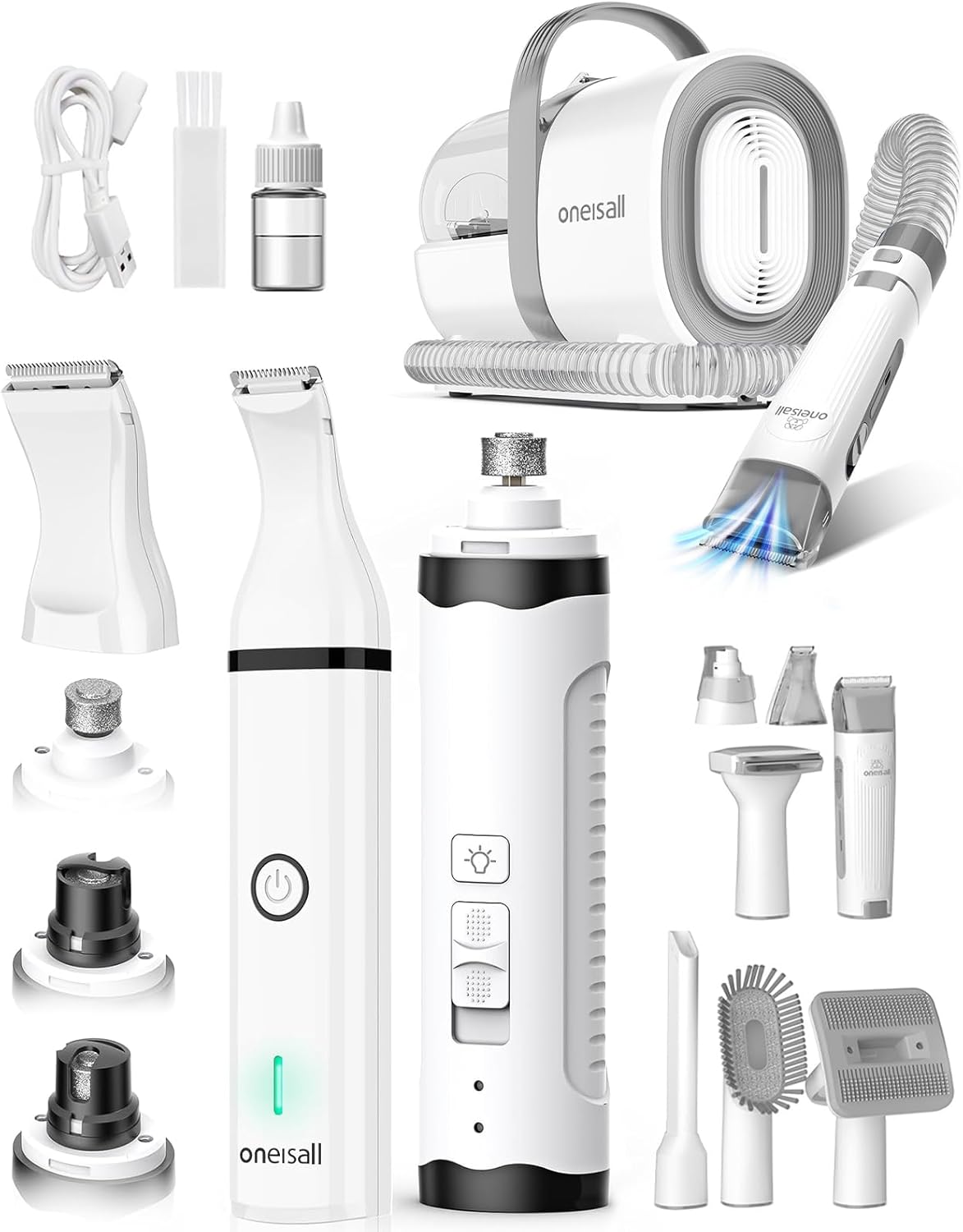oneisall Dog Grooming Vacuum, Dog Nail Grinder and Paw Trimmer Kit