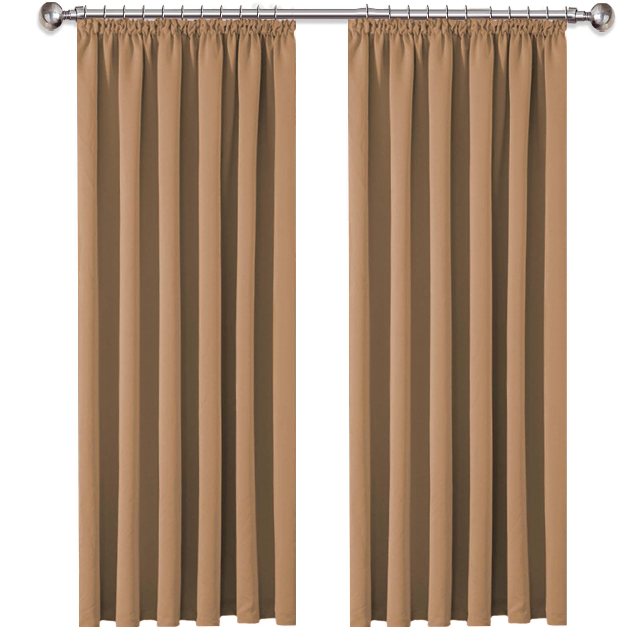 Ameha Beige Pencil Pleat Blackout Curtains For Living Room 66X90 Inch Thermal Insulated Extra Long Curtain Pair Panels With Tiebacks