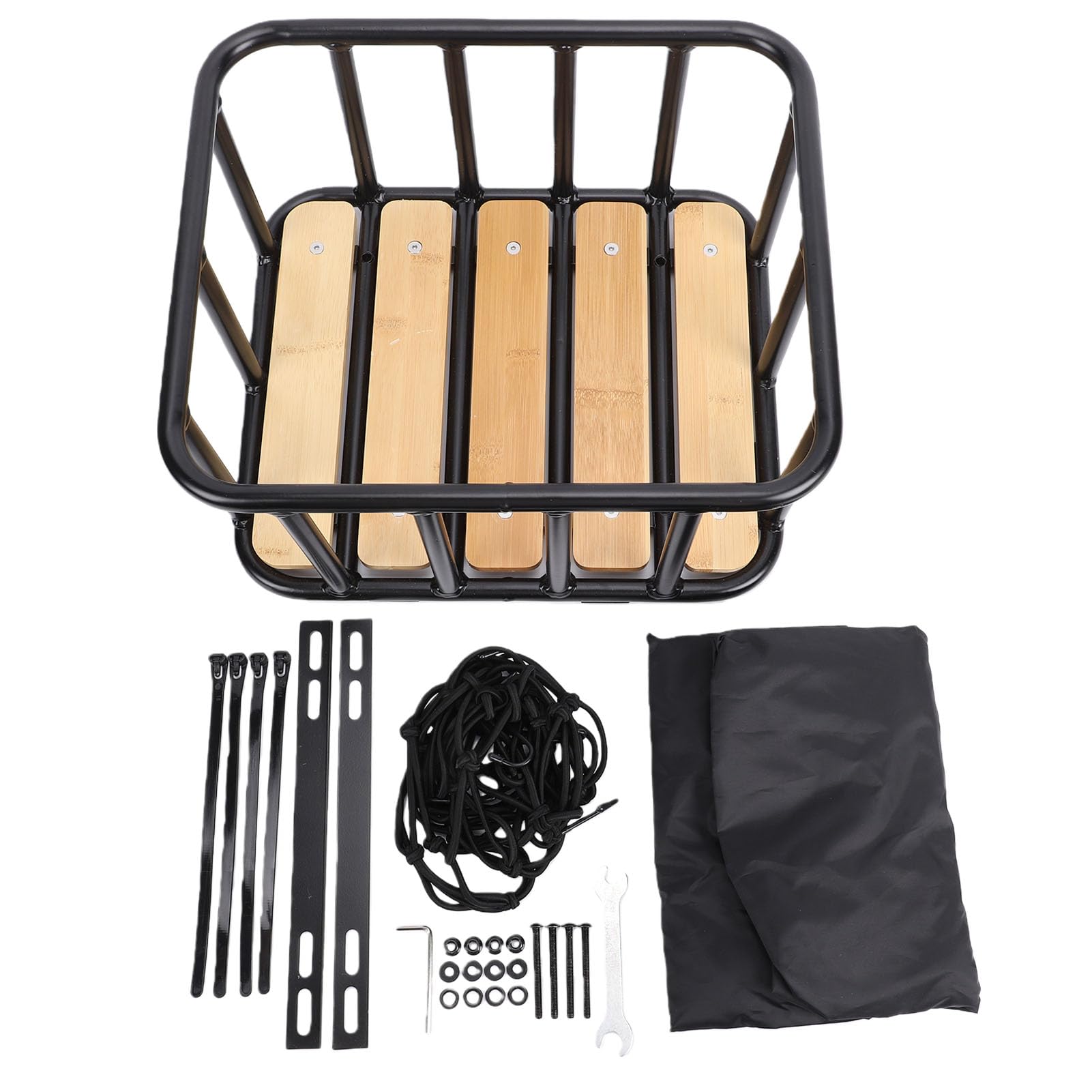 Generic Cestino Posteriore per Bici Design in Alluminio e Legno Spazioso Spazio per gli Acquisti Pendolari 35x30x16,5 Cm