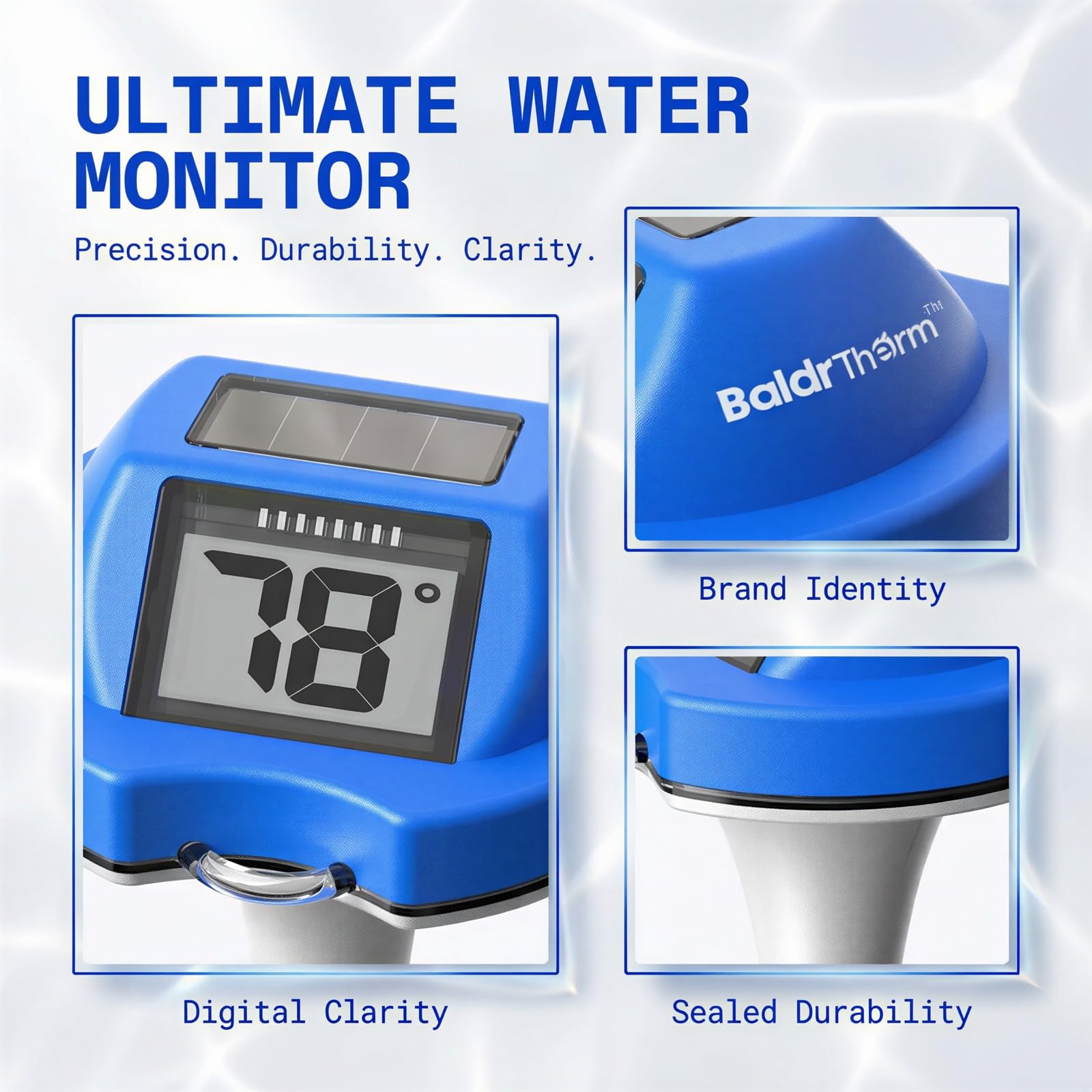 Solar Poolthermometer schwimmend, Digitalthermometer mit Anti-Beschlag-Dualdisplay, IP68-Schutzklasse, präzise Wassertemperaturanzeige für Pool, Whirlpool, Teich, Spa, Aquarium