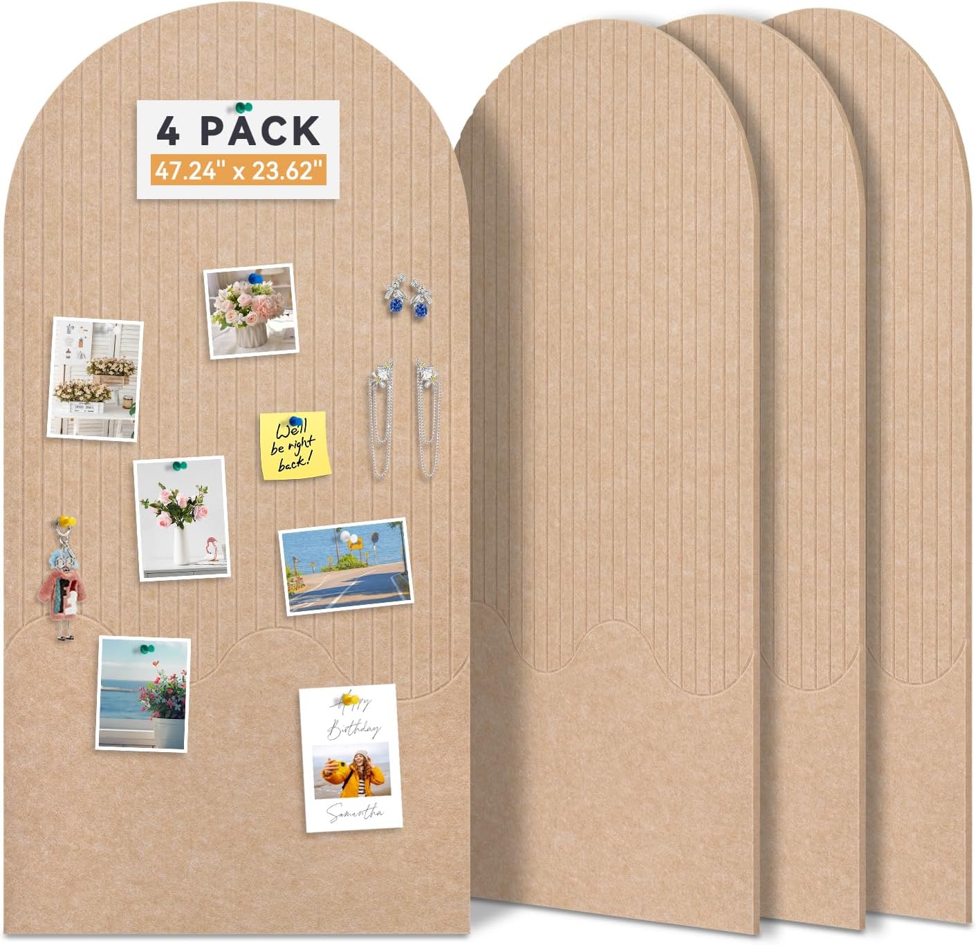 Large Felt Bulletin Board with Self-Adhesive Tape, 96"x48", Cork Board Alternative for Wall, 4-Pack Pin Board Picture Board for Home Office Studio Decor, Includes 40 Pushpins