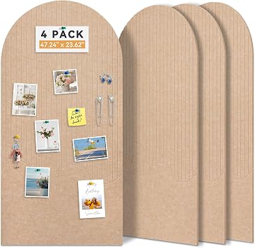 Large Arched Felt Bulletin Board, 47.24x23.62in, White, 4-Pack | Cork Board Alternative, One-Piece No Assembly, 120 Push Pins, Office Wall Decor, Pin Board for Photos and Pictures Display