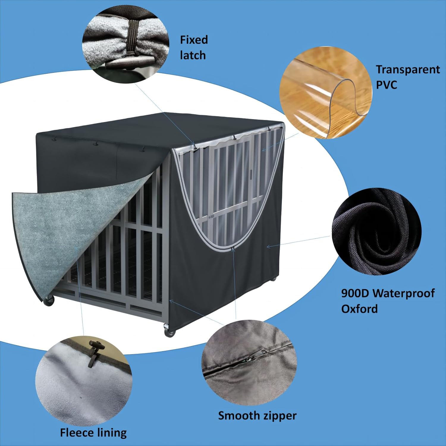 Dog Crate Cover 38" - Waterproof Winter Cover with Fleece Lining, 900D Oxford Fabric, Black