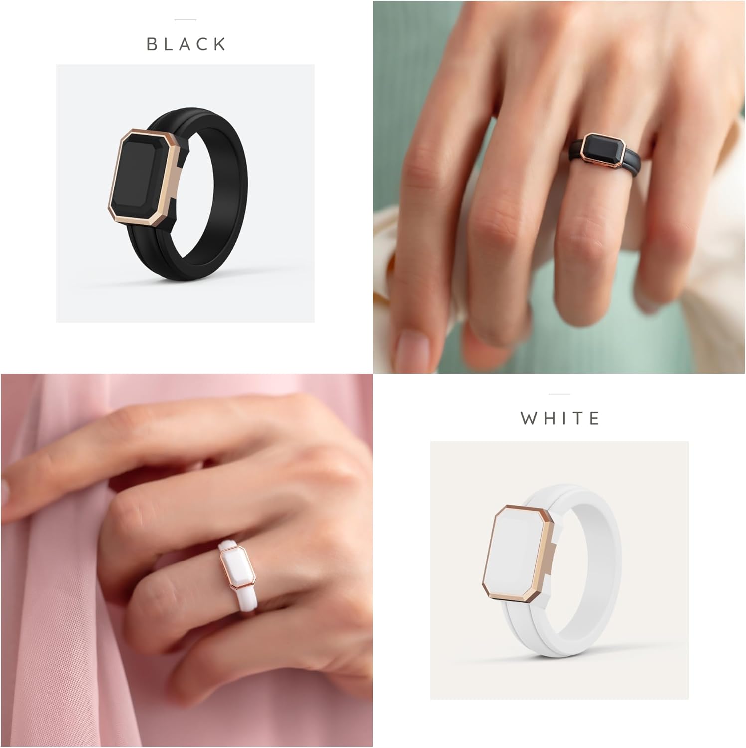 ThunderFit Trinity Stone Silicone Rings for Her - Faux Gemstone Rubber Wedding Engagement Bands for Women's, Variety Multipacks 1-3