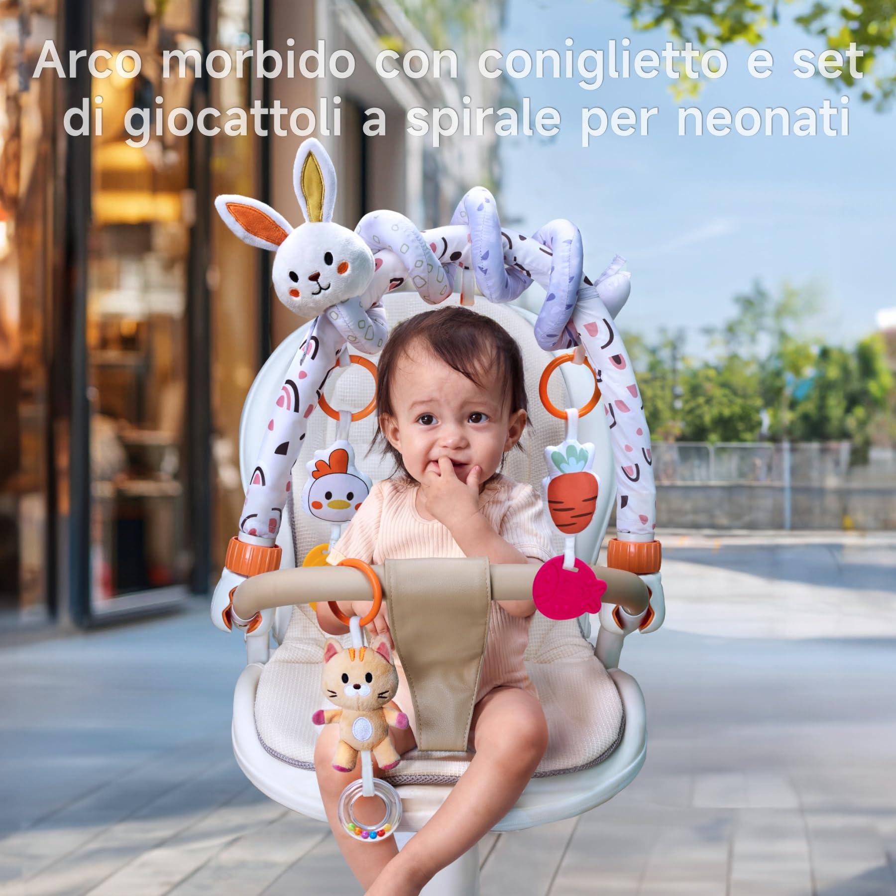 TUMAMA Kids Arco Giocattolo da Gioco per Passeggino 2 in 1 con Giocattolo a Spirale Staccabile Giocattoli Appesi per Neonati 3 6 9 Mesi