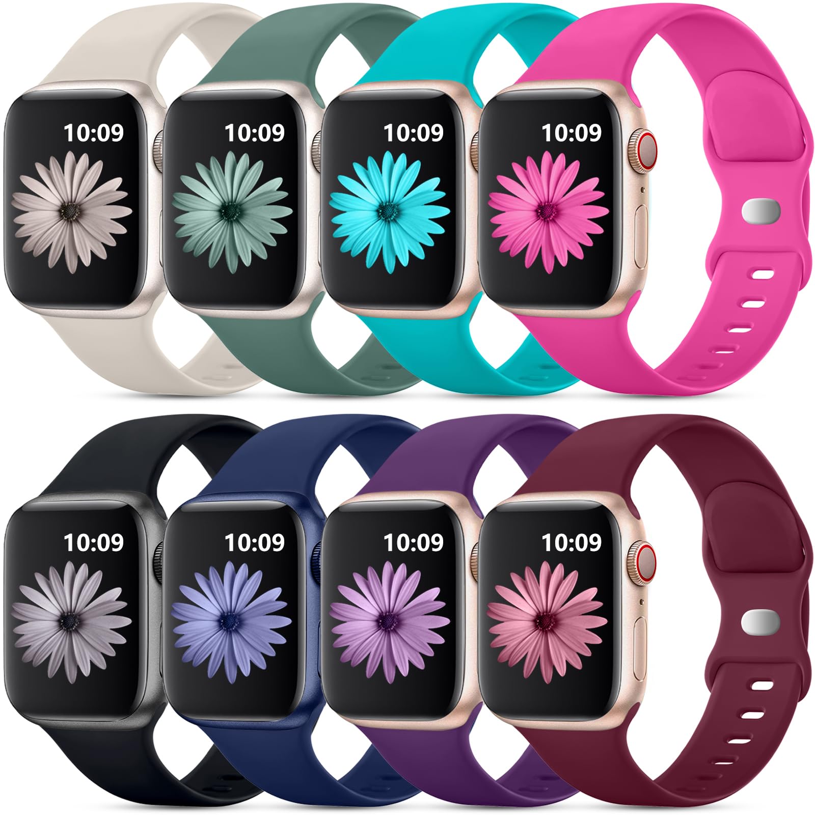 DaQin 8 Pack Sport Bands Compatible with Apple Watch Band 40mm 41mm 42mm 44mm 45mm 46mm 49mm 38mm for Women Men, Soft Silicone Waterproof Strap for