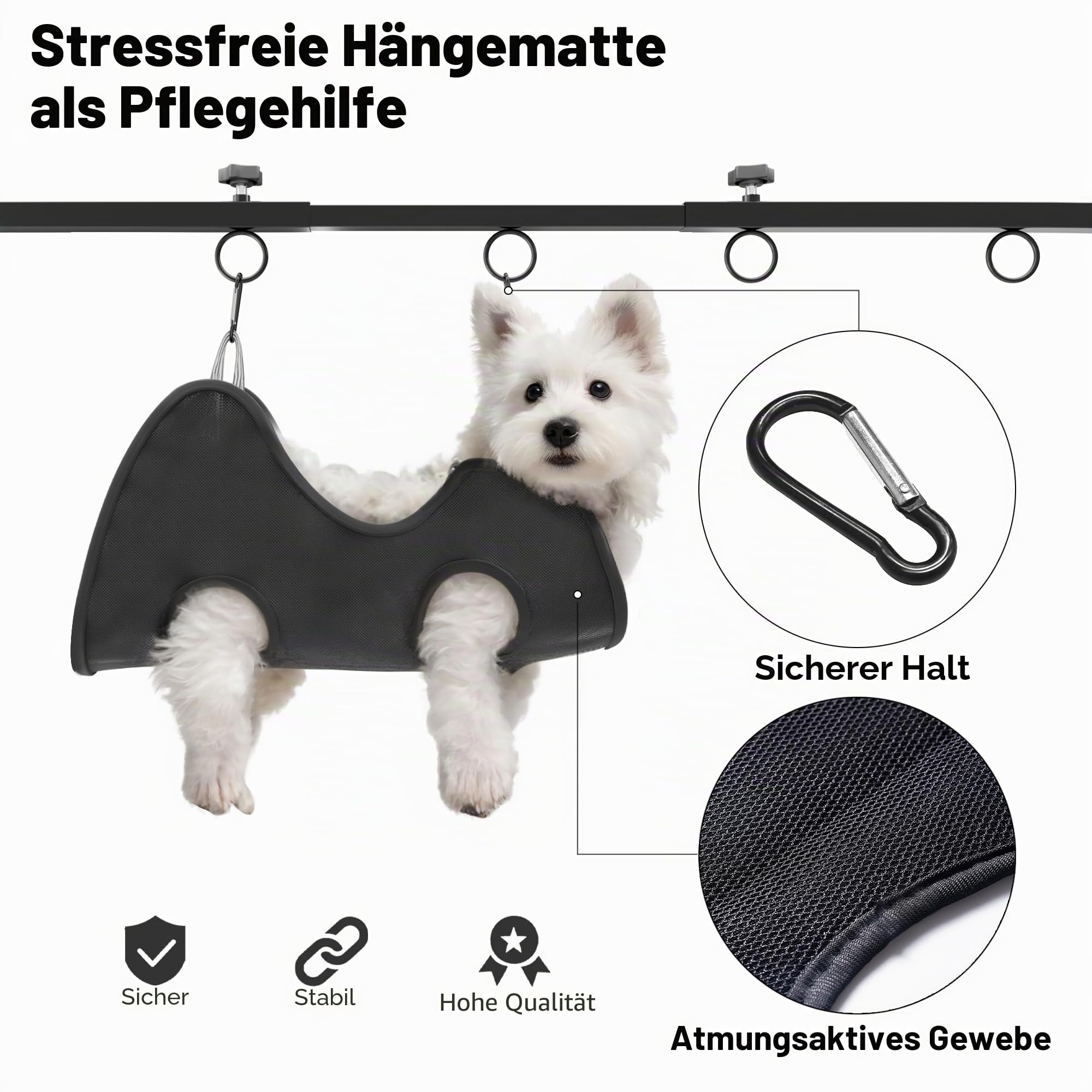 Josmimic Hundepflegetisch-Arm für Trimmtisch, höhenverstellbar, 107 cm hoch, 69–99 cm breit, mit Tischklemme bis 7 cm, Hängematte & 2 Anti-Sitz-Schlaufen, für kleine und große Hunde & Katzen