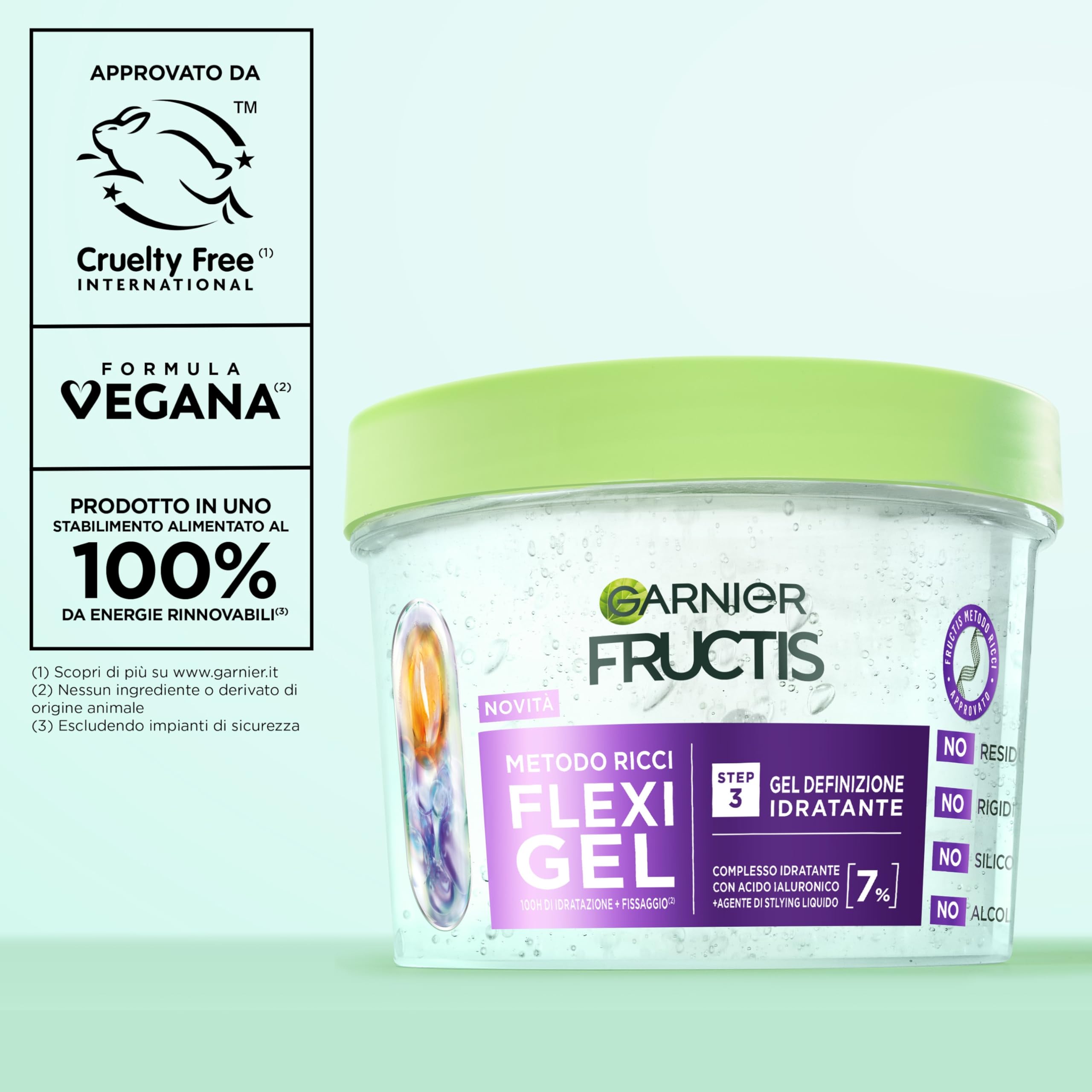 Garnier Fructis Metodo Ricci Flexi Gel, Per Onde, Boccoli e Ricci, Idratazione e Definizione, Senza Residui Sui Capelli, Con Acido Ialuronico e Agente di Styling Liquido, 370 ml
