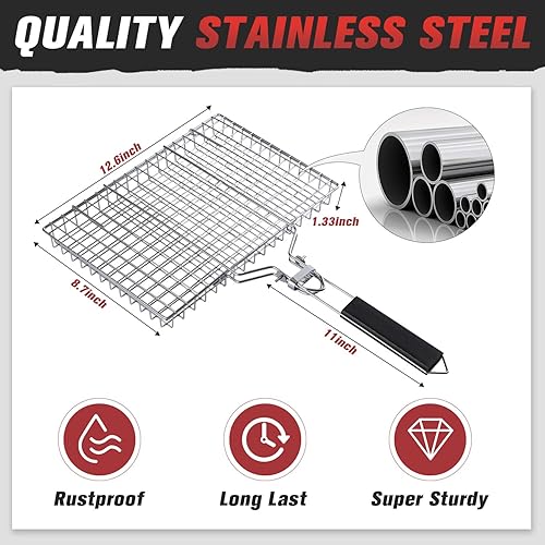 Miniatura 5 de Cesta de parrilla para parrilla al aire libre, cestas plegables de acero inoxidable con asa, estante portátil para parrilla, equipo de cocina,