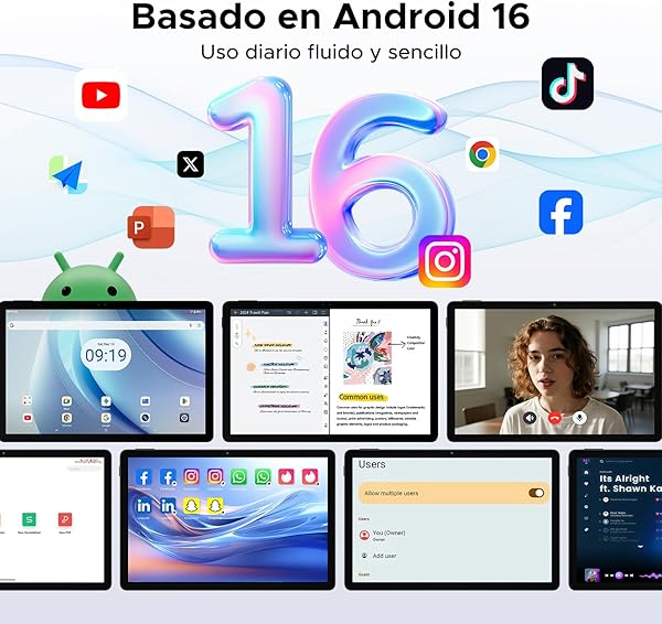 P11 Android 16 Tablet 11 Pulgadas, 48GB RAM + 128GB ROM/2TB TF, 120Hz, T7250 Octa-Core, 8800mAh, 13MP+5MP, Gemini AI, Widevine L1, Face ID, GPS, OTG, Doble Altavoz, Tablet con Teclado y Lápiz, Negro - 4