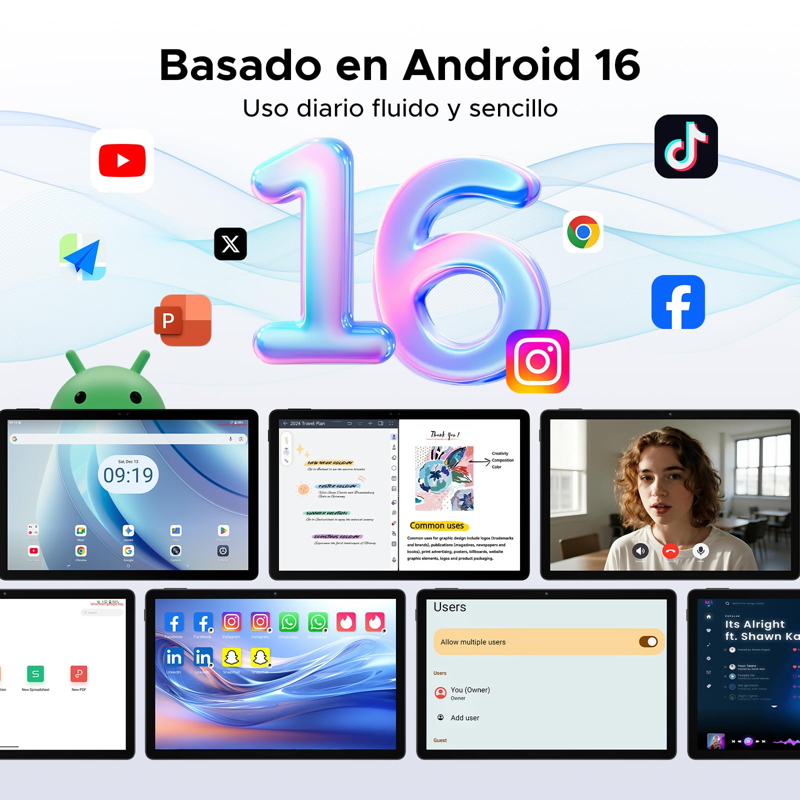 P11 Android 16 Tablet 11 Pulgadas, 48GB RAM + 128GB ROM/2TB TF, 120Hz, T7250 Octa-Core, 8800mAh, 13MP+5MP, Gemini AI, Widevine L1, Face ID, GPS, OTG, Doble Altavoz, Tablet con Teclado y Lápiz, Negro - 5