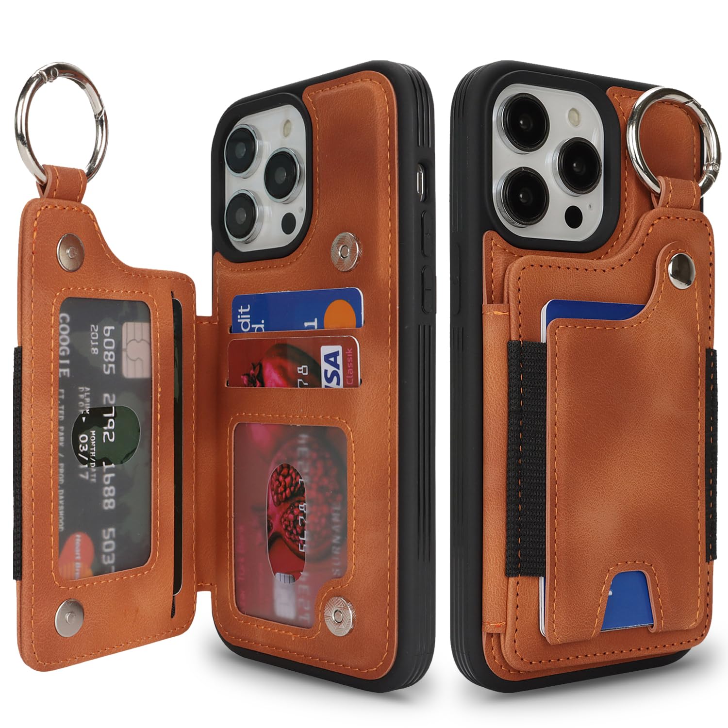 iPhone 14 Pro Max Étui portefeuille cuir femme avec support béquille et cartes - 7
