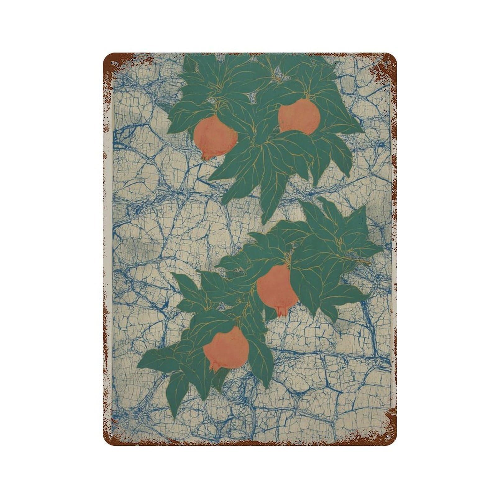 xiaoxiaoshen Pomegranate Botanical Fruit Green Leaves Nature Work Wall Decor Art Metal Tin Poster Modern Home Decor Art Home Bar Shop Decorations Vintage Sign 40x30cm