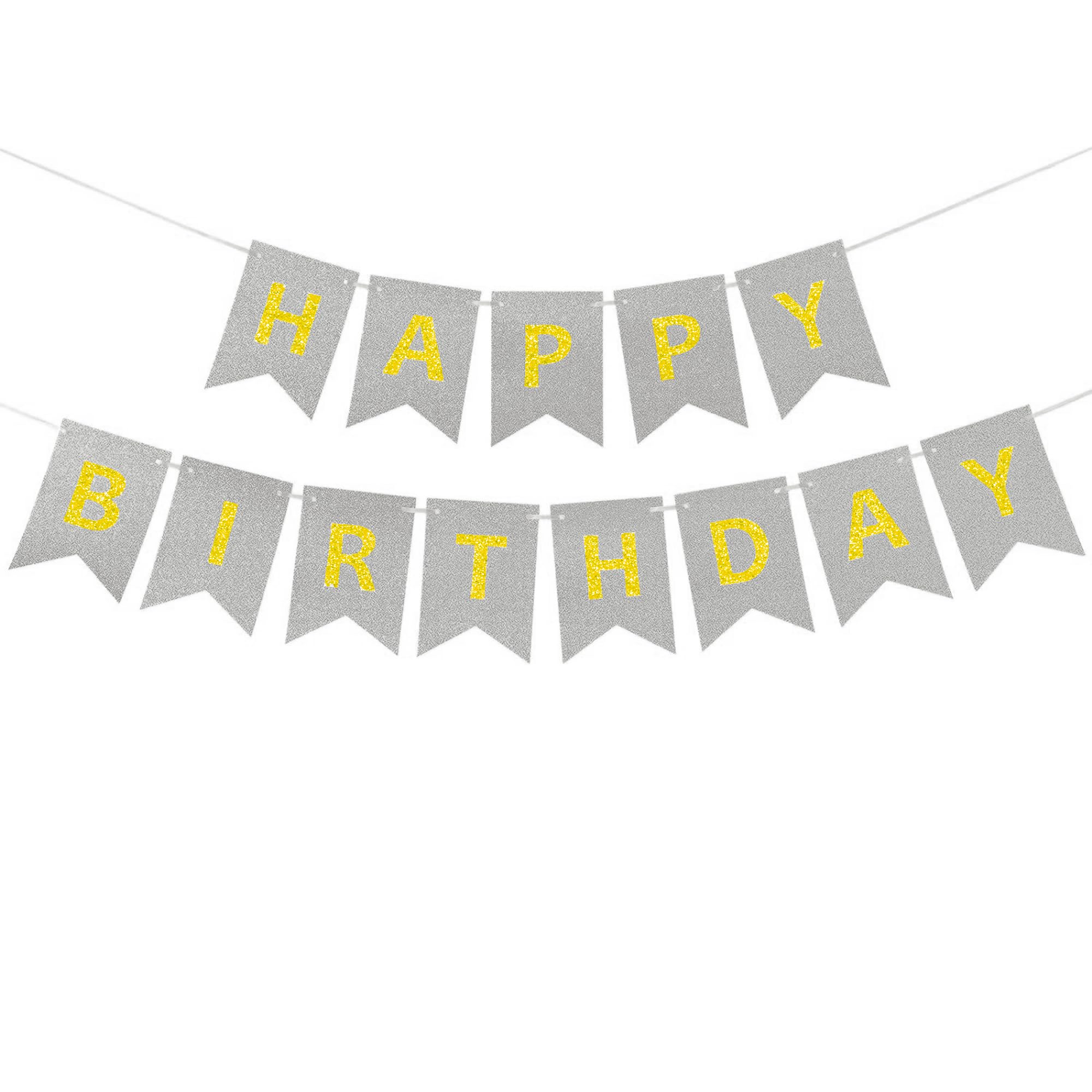 Guirlande Happy Birthday 1,2 M Argentée - Décoration Fête Anniversaire Fille/femme - Bannière Réutilisable