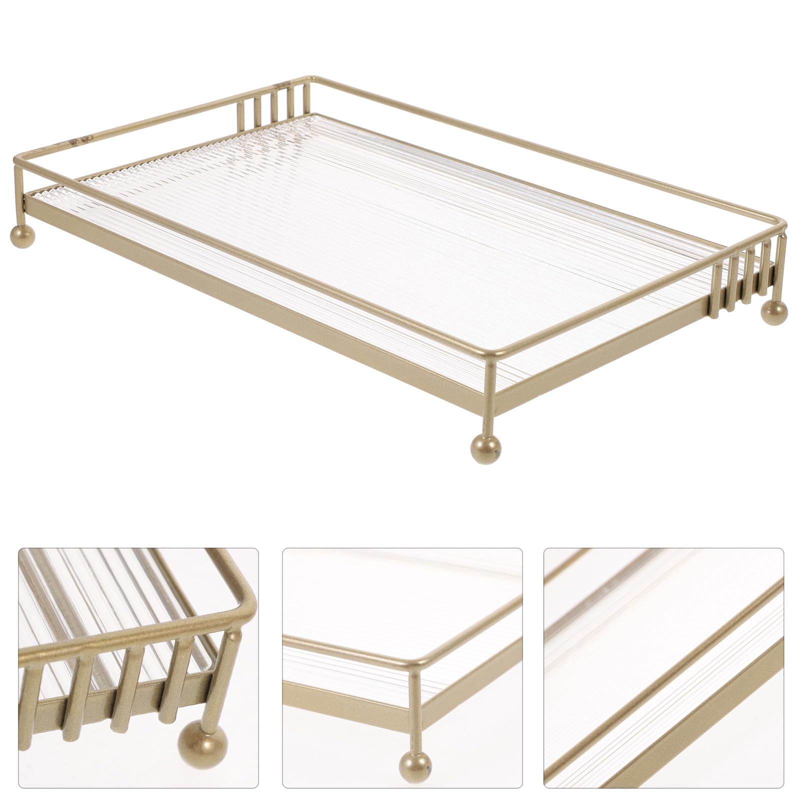 Bandeja de tocador de baño en Acero al Carbono y acrílico Dorado con Marco de Hierro, Organizador práctico para cosméticos en encimera, Ideal para baño y rincón