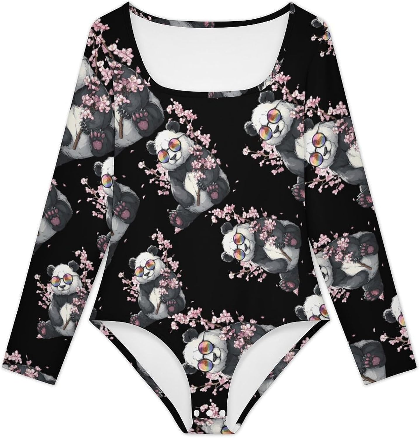 Japanese Panda Cherryflowers Women's Bodysuits Long Sleeve Top 5XL