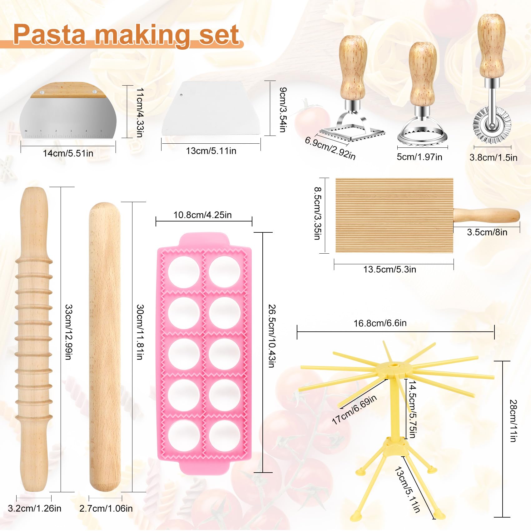 Pasta Making Tools, 10 PCS Pasta Making Kit with Pasta Drying Rack Pasta Making Accessories Ravioli Pasta Cutter Set