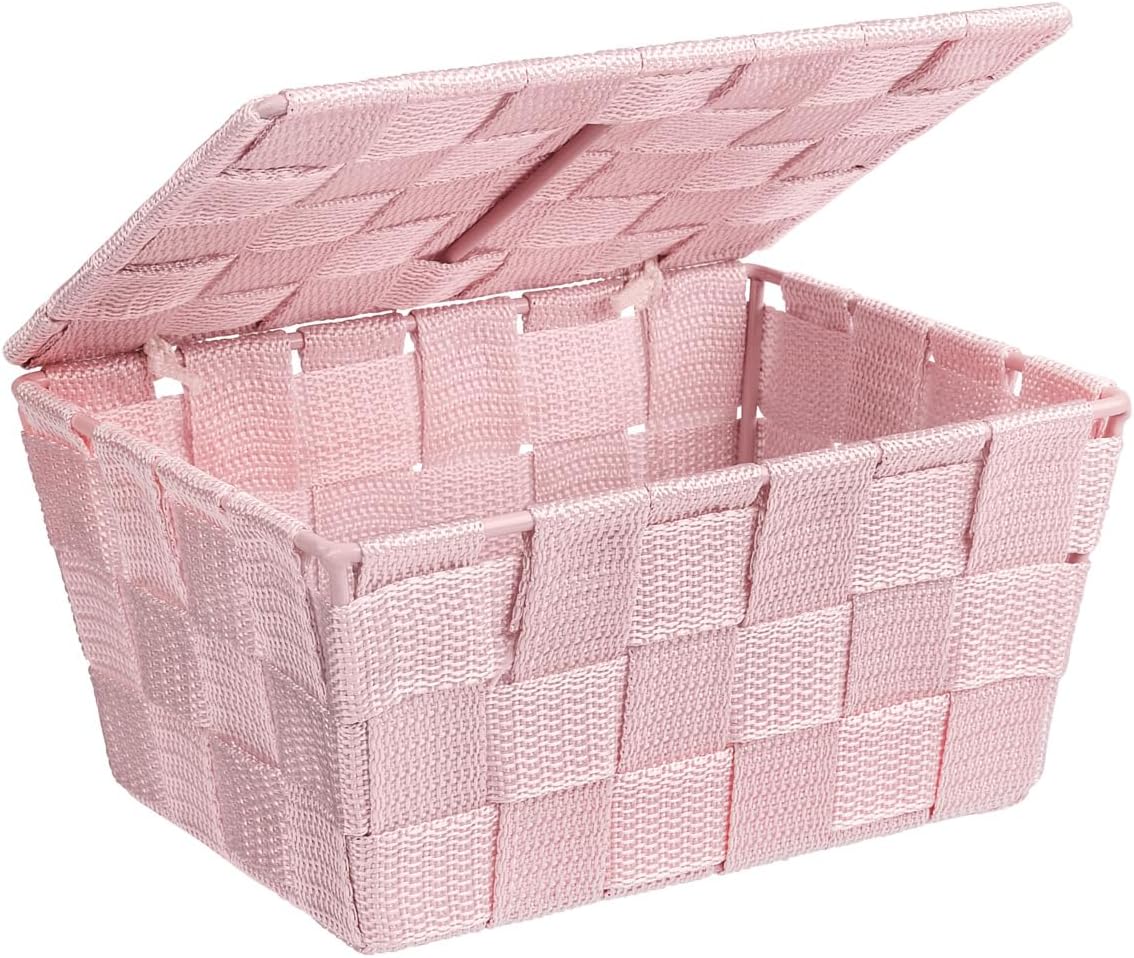 WENKO Storage Basket Adria with lid in Pink, PP, 19 x 14 x 10 cm