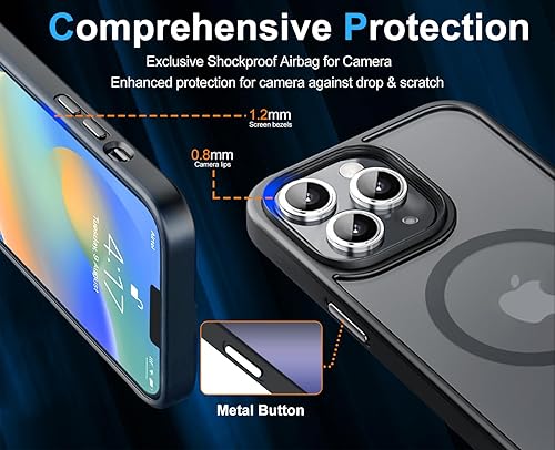 Miniatura 5 de Funda magnética para iPhone 13 Pro Max, probada en caídas de grado militar, compatible con MagSafe, funda protectora delgada translúcida mate, color