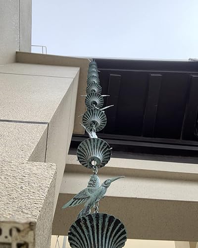 Miniatura 7 de Aifeorzo Cadena de Lluvia de 8.5 Pies, Cadenas de Lluvia de Colibrí y Copa para Canalones, Reemplazo Funcional para Bajante, Cadena de Metal para
