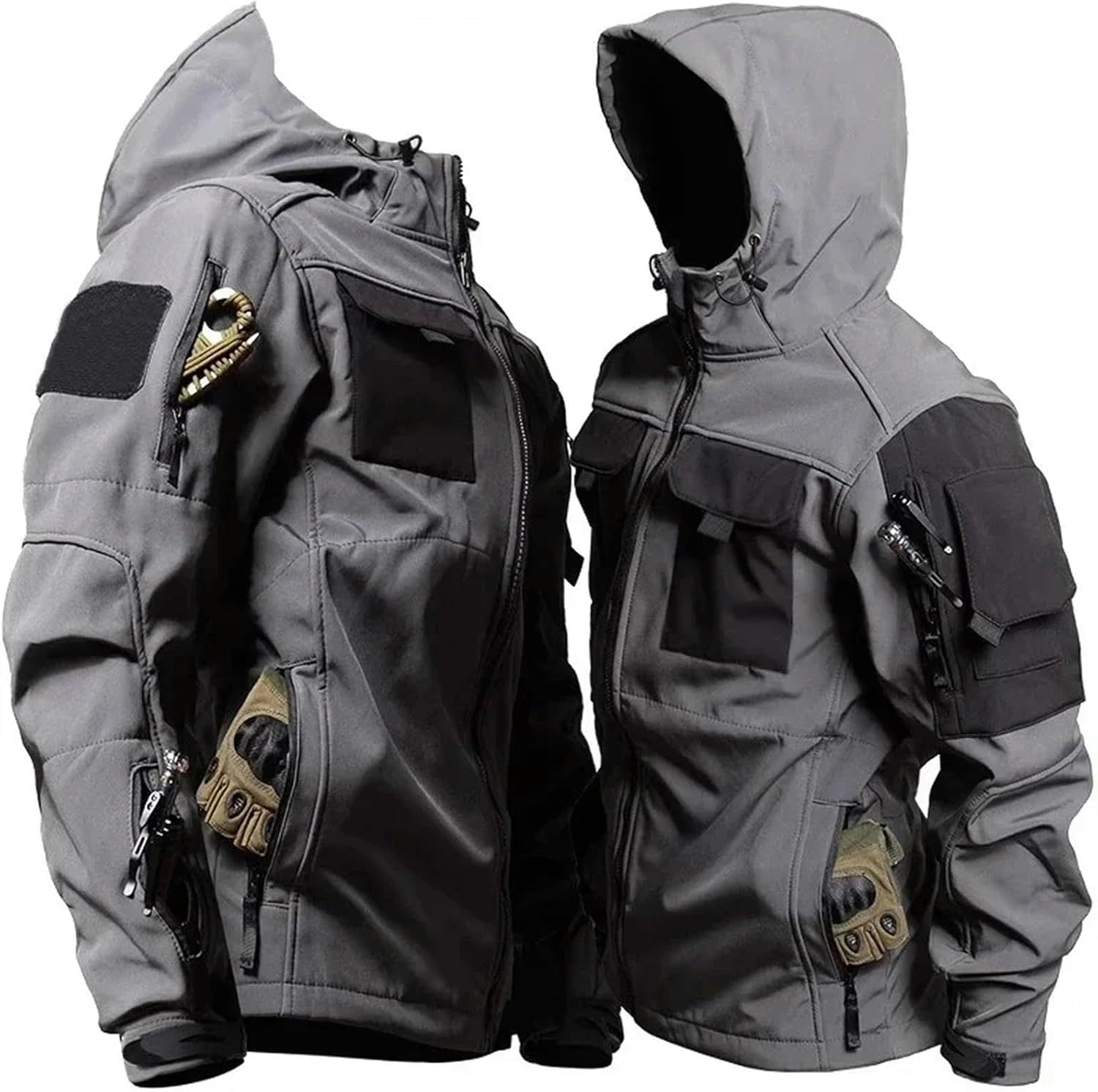 Chaquetas tácticas para hombres, estilo militar, exterior, impermeable, capucha, cortavientos, ropa de trabajo, Soft Shell, Negro, medium