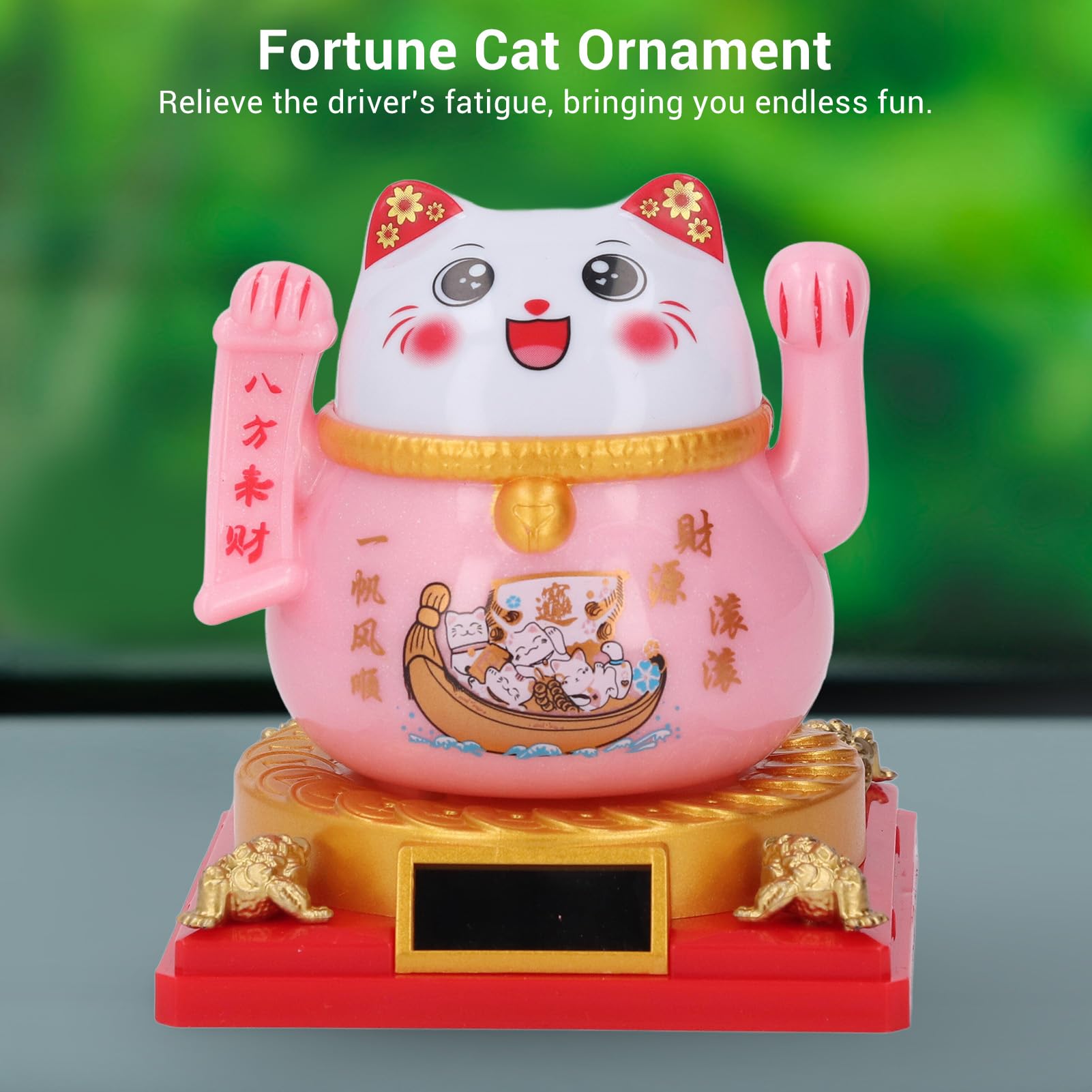 Solar Powered Lucky Beckoning Cat, Fortune Money Good Luck, Waving Cat for Home Car Office Decoration (Small 8x26cm)